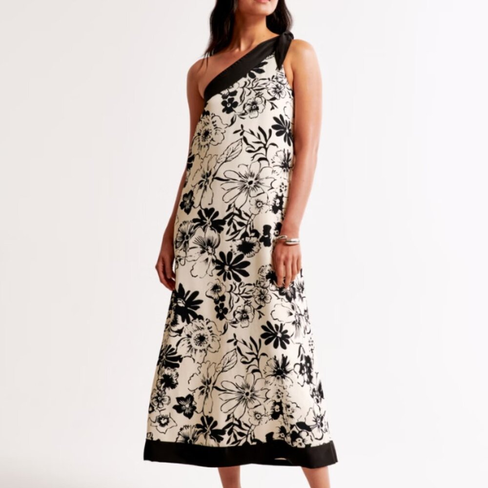 Abercrombie & Fitch - Floral Black and White One-Shoulder Dress Scarf
